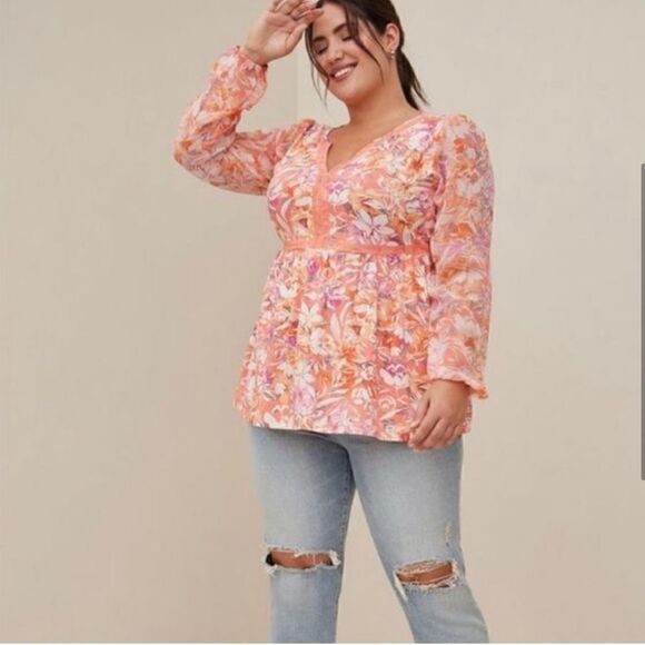 Torrid Super Soft Knit Babydoll Fabric Mix Balloon Sleeve Blouse Top - Picture 11 of 12